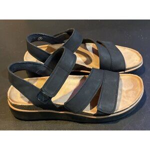Skechers Womens‎ Size 7 Lifted Comfort Black Slingback Sandals Hook Loop Beach